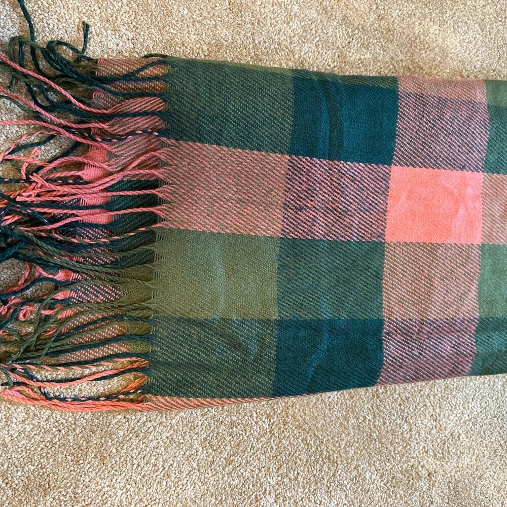 Pretty pink and green wool scarf